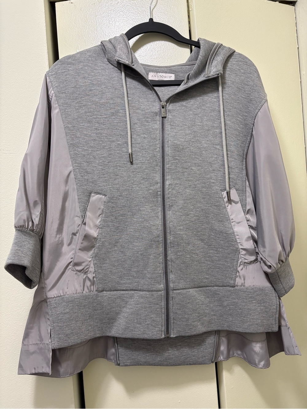 Anatomie Light Gray Hooded Zip Jacket with Satin Panels